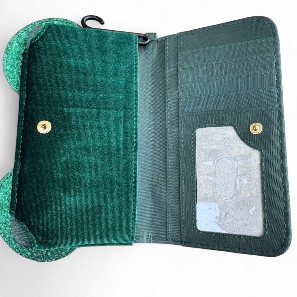 Disney Minnie Mouse Metallic Green Wallet Wristlet NWT 3D Ears Velvet Bow - Picture 5 of 6